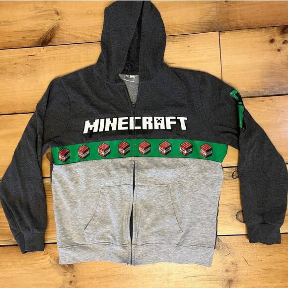 Minecraft Boys Full Zip Hooded Sweatshirt/jacket. Fleece lined. Logo. Grey. - Picture 1 of 7